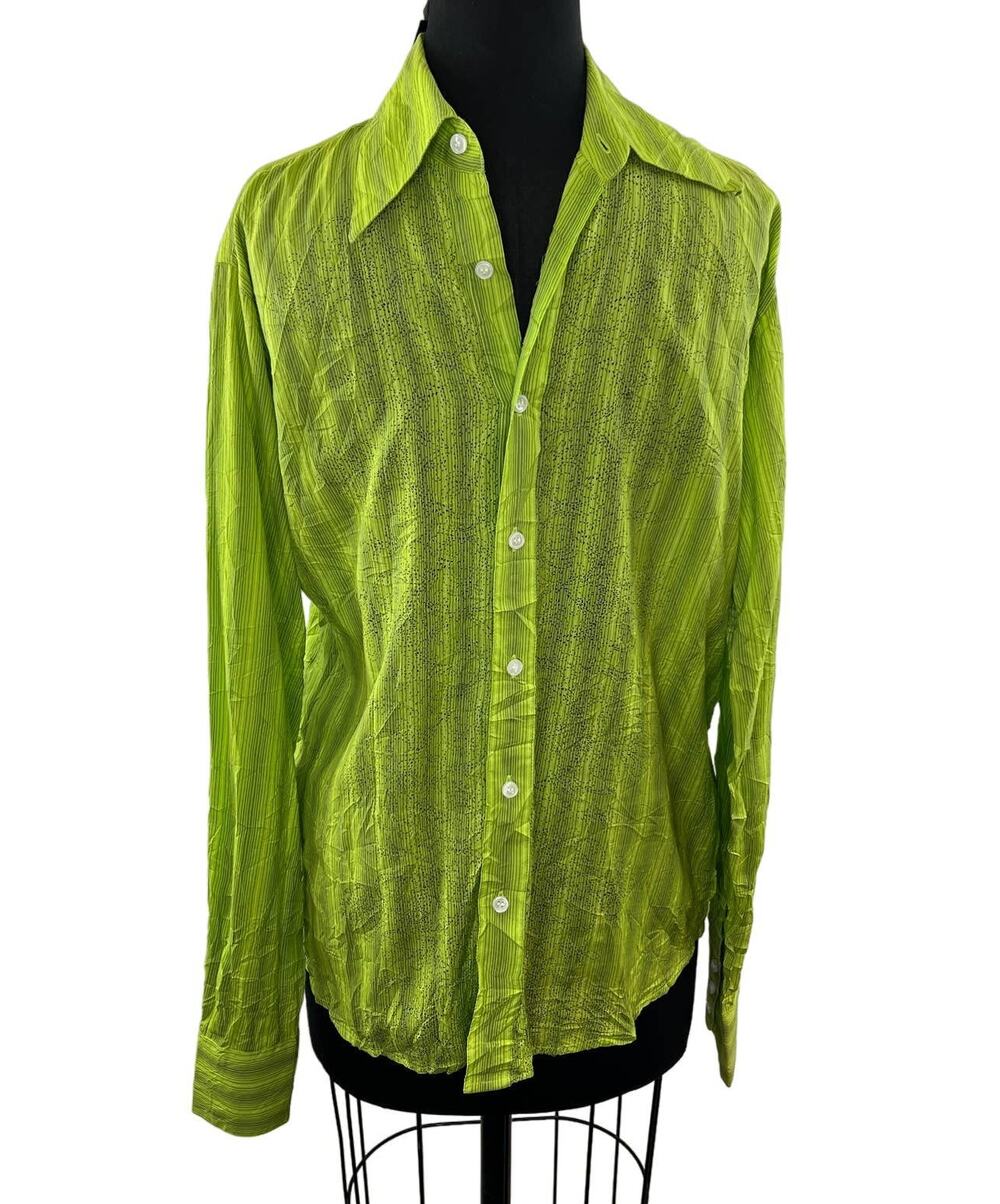 NWT Z. Cavaricci Green Striped 100% Cotton Button-Up Shirt Long Sleeve NEW M